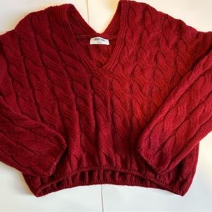 Women’s Red Cropped Cable Knit Sweater